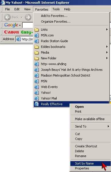 soring favorites in internet explorer