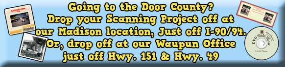 Map banner showing convenient drop-off in Waupun, WI on the way to Door County