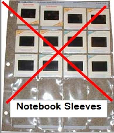 Notebook sleeves with slides inserted; these should not be sent