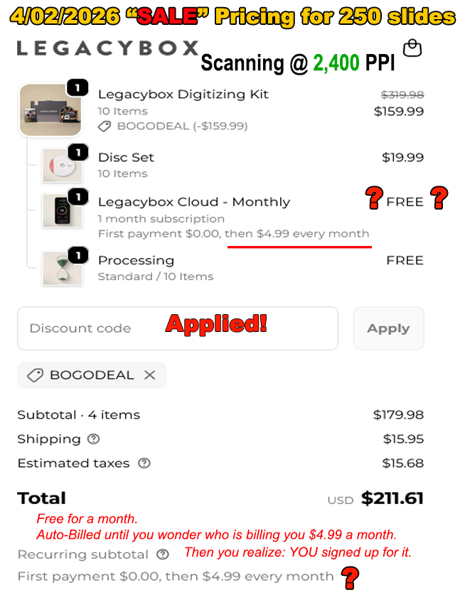 Legacy Box pricing comparison showing hidden fees and auto-billing subscription