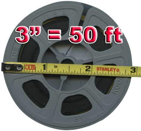 3-inch movie reel example used to estimate about 50 feet