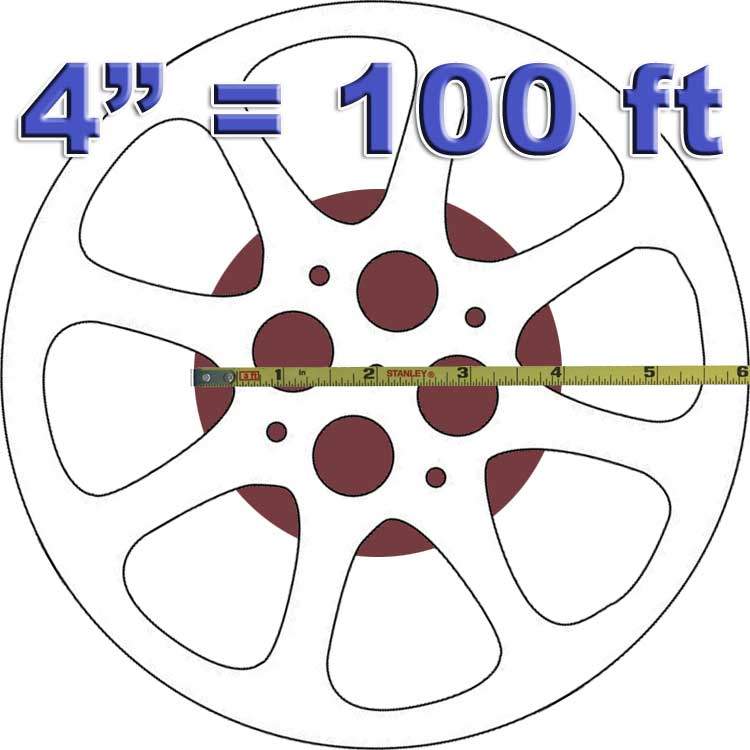 4-inch movie reel example used to estimate about 100 feet