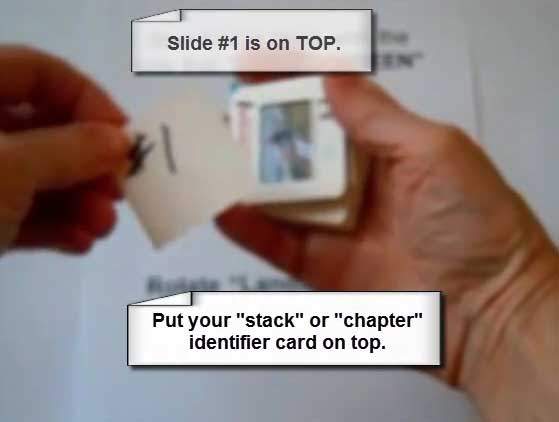 Finished stack with slide #1 on top and rubber bands