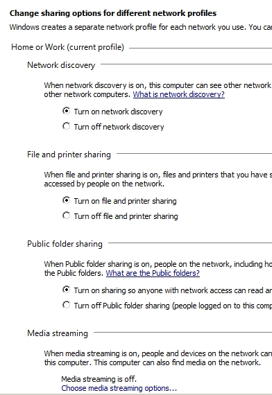 Change your sharing options for different network profiles 1