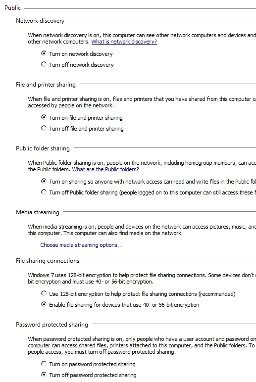 Change your sharing options for different network profiles 3