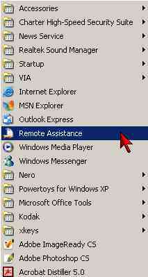 remote assistance start menu