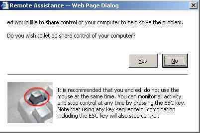 web page dialog for remote assistance