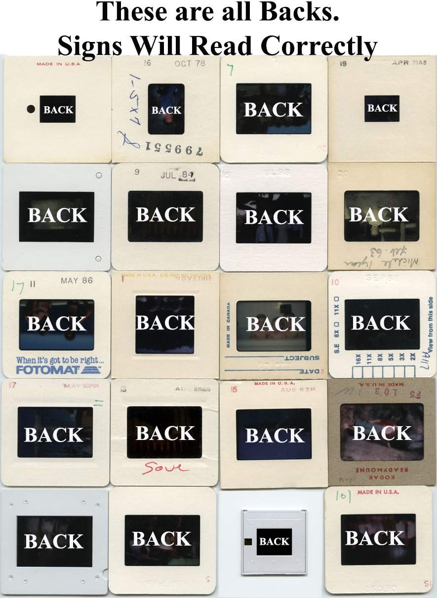 Slide backs—examples of mounts showing the back side and film gloss