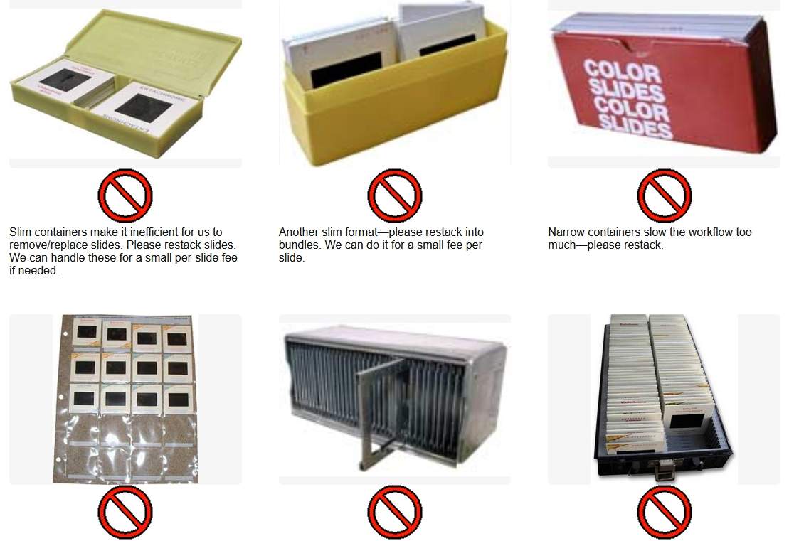 Examples of slide storage containers that make scanning difficult