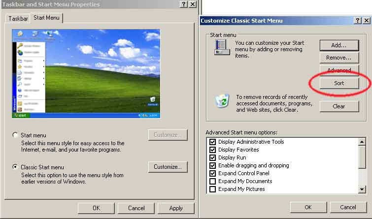 sorting start menu