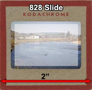 828 slide frame with 35mm outline superimposed for size comparison