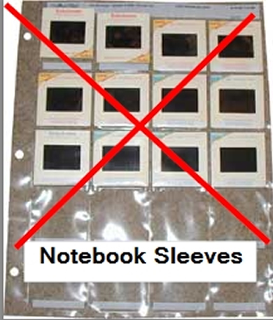 Notebook sleeves with slides inserted; these should not be sent