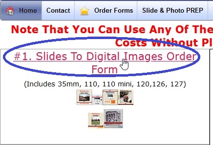 List of available order forms—Order Form #1 shown