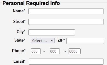Order form section for entering your contact information