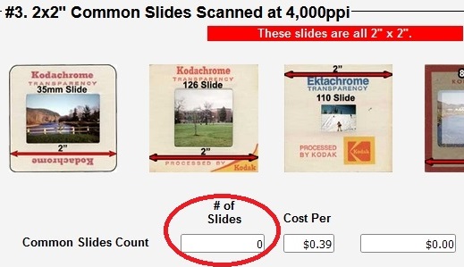 Order form field labeled # of Slides for entering total or estimated count