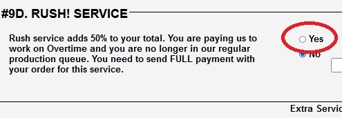 Rush option toggle on the order form