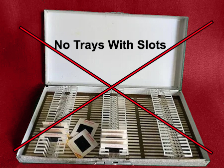 Trays with slots for individual slides